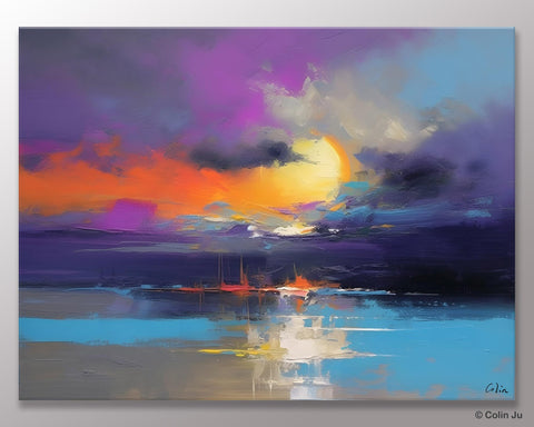 Abstract Landscape Painting, Sunset Painting, Large Landscape Painting for Living Room, Bedroom Wall Art Ideas, Modern Paintings for Dining Room-Silvia Home Craft