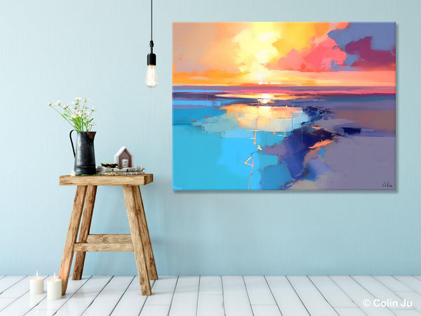 Sunrise Painting, Original Landscape Painting, Large Landscape Painting for Living Room, Bedroom Wall Art Ideas, Modern Paintings for Dining Room-Silvia Home Craft