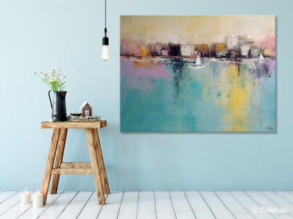 Contemporary Abstract Art for Dining Room, Sail Boat Abstract Paintings, Living Room Canvas Art Ideas, Large Landscape Painting, Simple Modern Art-Silvia Home Craft