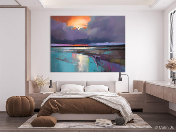 Original Landscape Oil Painting, Large Landscape Painting for Living Room, Bedroom Wall Art Ideas, Large Paintings for Dining Room-Silvia Home Craft