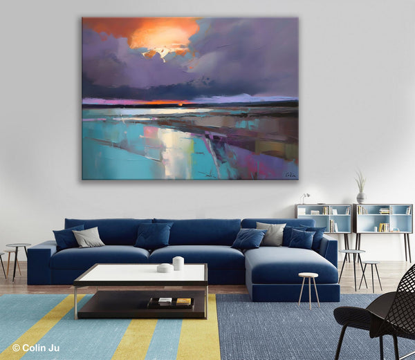 Original Landscape Oil Painting, Large Landscape Painting for Living Room, Bedroom Wall Art Ideas, Large Paintings for Dining Room-Silvia Home Craft
