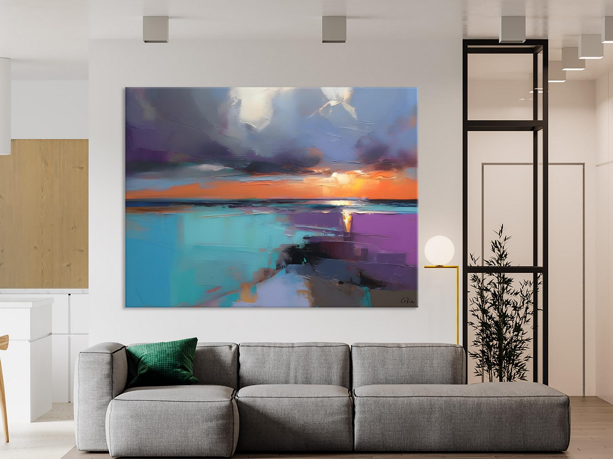 Living Room Abstract Paintings, Original Landscape Abstract Painting, Simple Wall Art Ideas, Extra Large Landscape Canvas Paintings, Buy Art Online-Silvia Home Craft