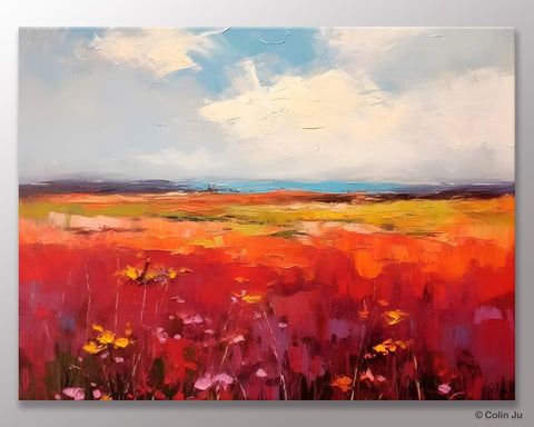 Extra Large Wall Art Painting, Landscape Canvas Painting for Living Room, Flower Field Acrylic Paintings, Original Landscape Acrylic Artwork-Silvia Home Craft