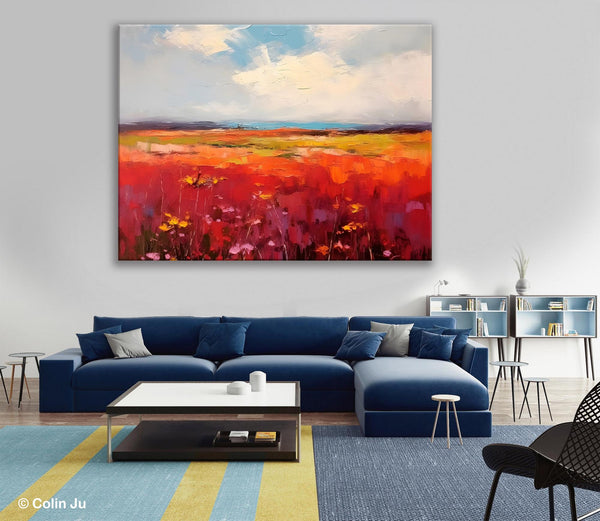 Extra Large Wall Art Painting, Landscape Canvas Painting for Living Room, Flower Field Acrylic Paintings, Original Landscape Acrylic Artwork-Silvia Home Craft