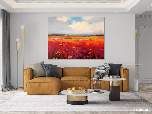 Extra Large Wall Art Painting, Landscape Canvas Painting for Living Room, Flower Field Acrylic Paintings, Original Landscape Acrylic Artwork-Silvia Home Craft