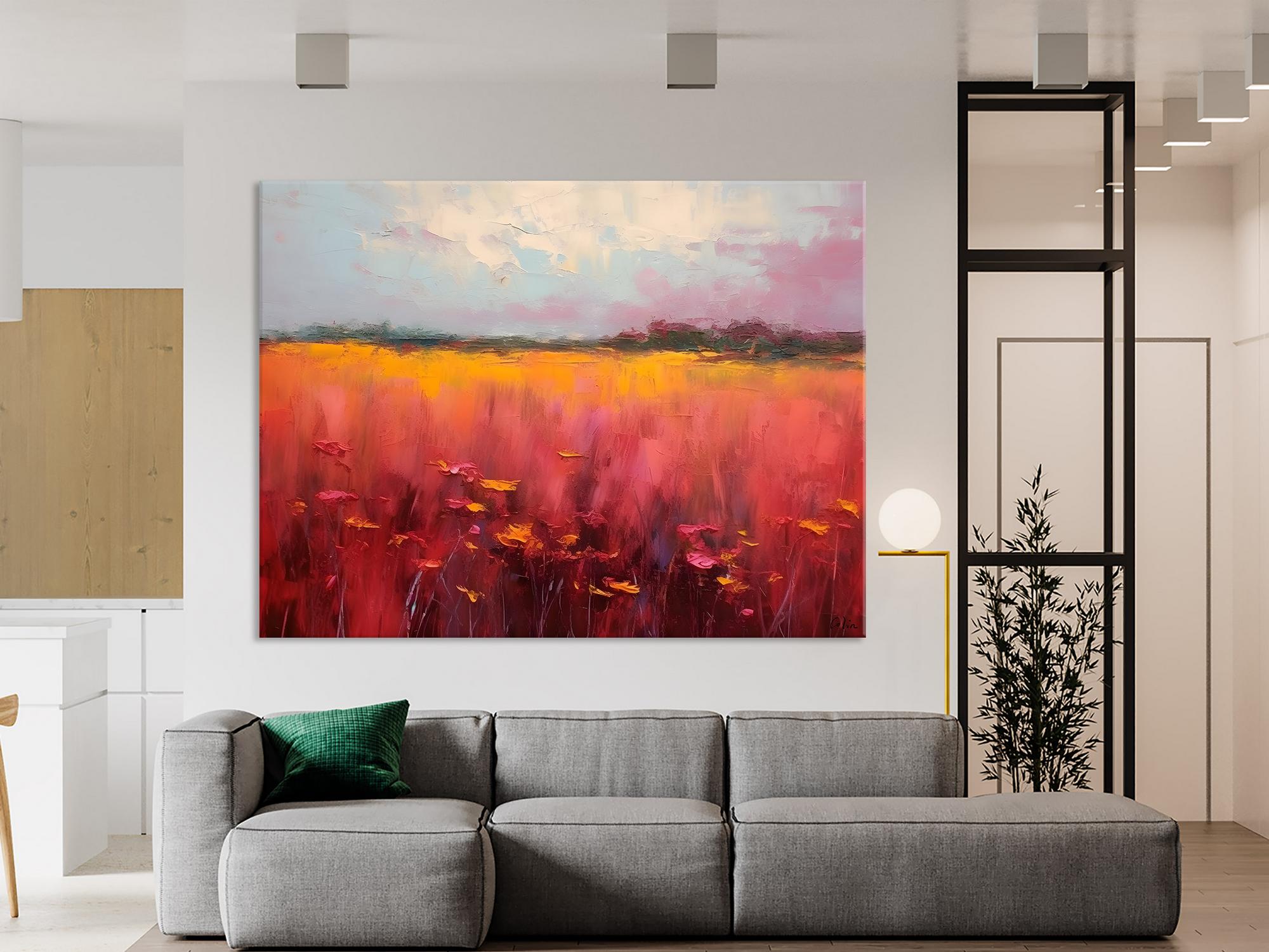 Original Landscape Paintings, Oversized Modern Wall Art Paintings, Modern Acrylic Artwork on Canvas, Large Abstract Painting for Living Room-Silvia Home Craft