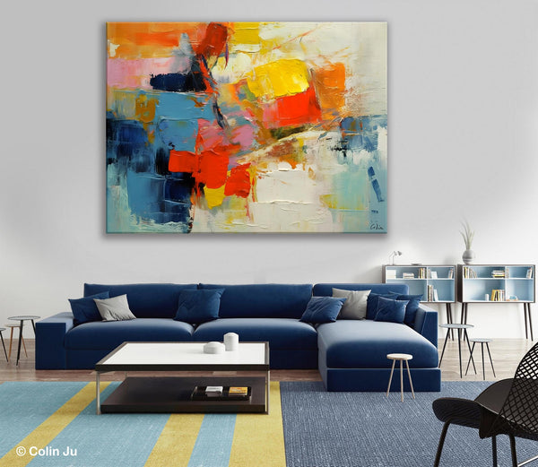 Abstract Acrylic Paintings for Living Room, Original Modern Contemporary Artwork, Buy Paintings Online, Oversized Canvas Artwork-Silvia Home Craft