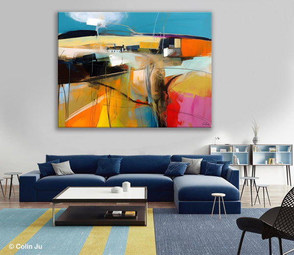 Wall Art Paintings, Simple Landscape Abstract Painting, Original Acrylic Paintings on Canvas, Large Paintings for Bedroom, Buy Paintings Online-Silvia Home Craft