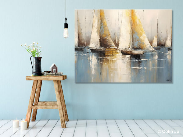 Large Paintings for Dining Room, Sail Boat Canvas Painting, Living Room Canvas Painting, Original Canvas Wall Art Paintings-Silvia Home Craft