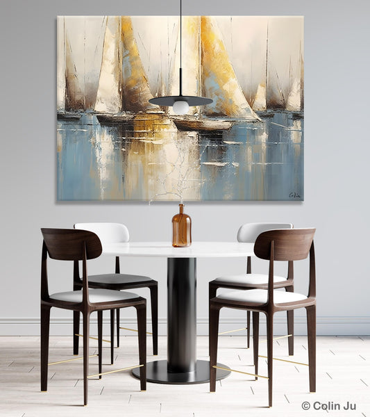 Large Paintings for Dining Room, Sail Boat Canvas Painting, Living Room Canvas Painting, Original Canvas Wall Art Paintings-Silvia Home Craft