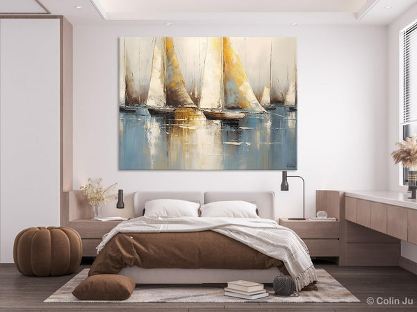 Large Paintings for Dining Room, Sail Boat Canvas Painting, Living Room Canvas Painting, Original Canvas Wall Art Paintings-Silvia Home Craft