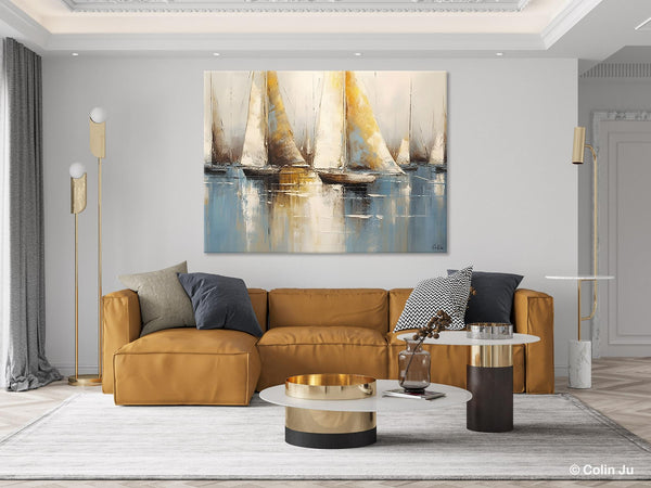 Large Paintings for Dining Room, Sail Boat Canvas Painting, Living Room Canvas Painting, Original Canvas Wall Art Paintings-Silvia Home Craft