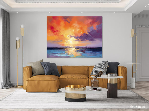 Original Landscape Oil Paintings, Sunrise Paintings, Large Contemporary Wall Art, Oil Painting on Canvas, Extra Large Paintings for Bedroom-Silvia Home Craft