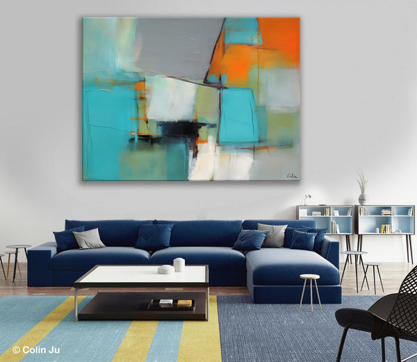 Dining Room Canvas Painting, Original Modern Acrylic Paintings, Contemporary Abstract Artwork, Large Canvas Painting for Office-Silvia Home Craft