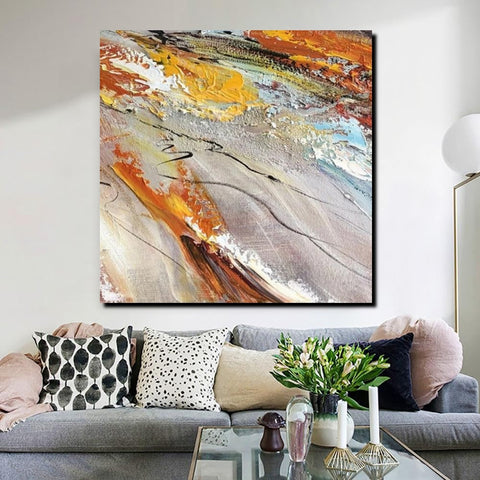 Living Room Modern Paintings, Simple Abstract Paintings, Abstract Contemporary Paintings, Heavy Texture Painting, Hand Painted Canvas Art-Silvia Home Craft