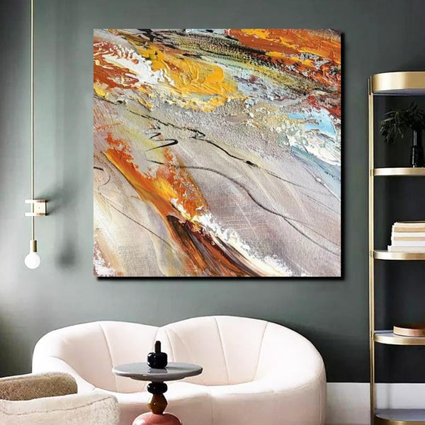 Living Room Modern Paintings, Simple Abstract Paintings, Abstract Contemporary Paintings, Heavy Texture Painting, Hand Painted Canvas Art-Silvia Home Craft