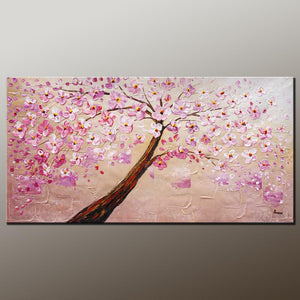 Contemporary Art, Modern Art, Tree Painting, Oil Painting, Flower Painting, Bedroom Wall Art, Heavy Texture Painting, Bedroom Wall Art, Canvas Art-Silvia Home Craft