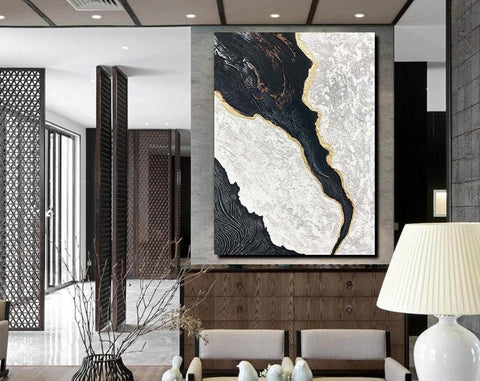 Black Modern Painting, Living Room Wall Art Ideas, Acrylic Canvas Paintings, Simple Wall Art Ideas, Contemporary Painting-Silvia Home Craft