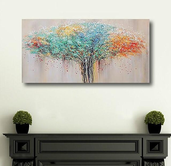 Colorful Tree Paintings, Modern Wall Art Paintings, Simple Modern Paintings for Bedroom-Silvia Home Craft