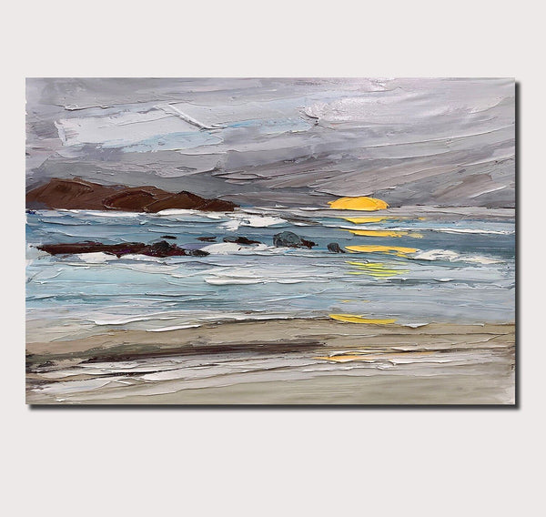 Abstract Landscape Paintings, Landscape Canvas Paintings, Seashore Sunrise Painting, Acrylic Paintings for Living Room, Large Simple Modern Art-Silvia Home Craft