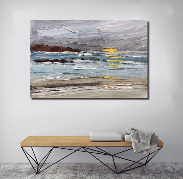 Abstract Landscape Paintings, Landscape Canvas Paintings, Seashore Sunrise Painting, Acrylic Paintings for Living Room, Large Simple Modern Art-Silvia Home Craft