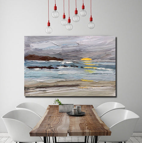 Abstract Landscape Paintings, Landscape Canvas Paintings, Seashore Sunrise Painting, Acrylic Paintings for Living Room, Large Simple Modern Art-Silvia Home Craft