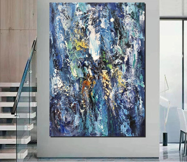 Simple Modern Art Ideas, Blue Abstract Canvas Painting, Contemporary Acrylic Paintings, Modern Paintings for Living Room, Large Wall Art Paintings-Silvia Home Craft