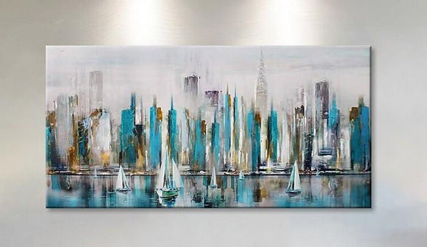 Sail Boat Painting, Cityscape Painting, Abstract Landscape Art, Wall Art Paintings, Simple Modern Paintings for Living Room-Silvia Home Craft