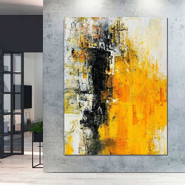 Canvas Painting for Living Room, Simple Modern Art, Yellow Modern Wall Art Painting, Huge Contemporary Abstract Artwork for Bedroom-Silvia Home Craft