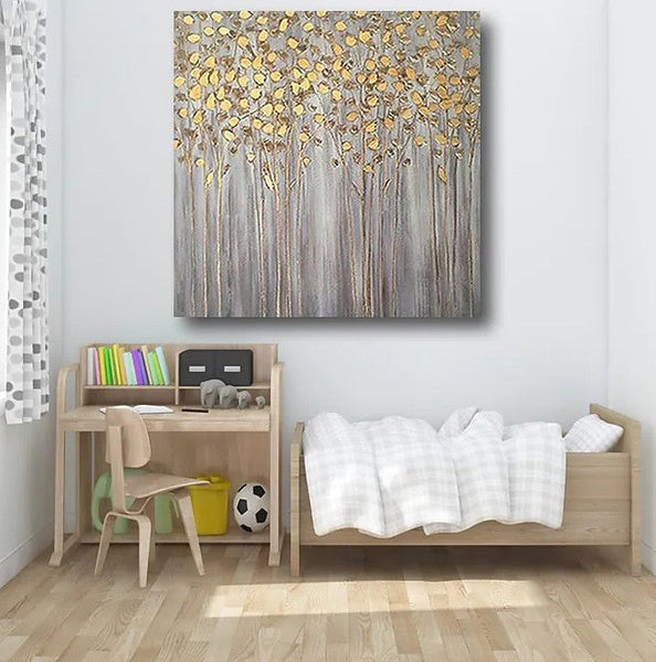 Birch Tree Paintings, Easy Painting Ideas for Bedroom, Acrylic Painting on Canvas, Large Acrylic Canvas Paintings, Huge Painting for Sale-Silvia Home Craft