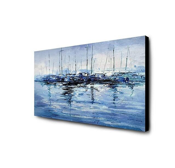 Abstract Landscape Paintings, Boat Paintings, Palette Knife Paintings, Hand Painted Canvas Art-Silvia Home Craft