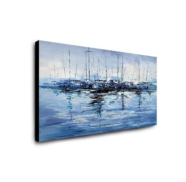 Abstract Landscape Paintings, Boat Paintings, Palette Knife Paintings, Hand Painted Canvas Art-Silvia Home Craft