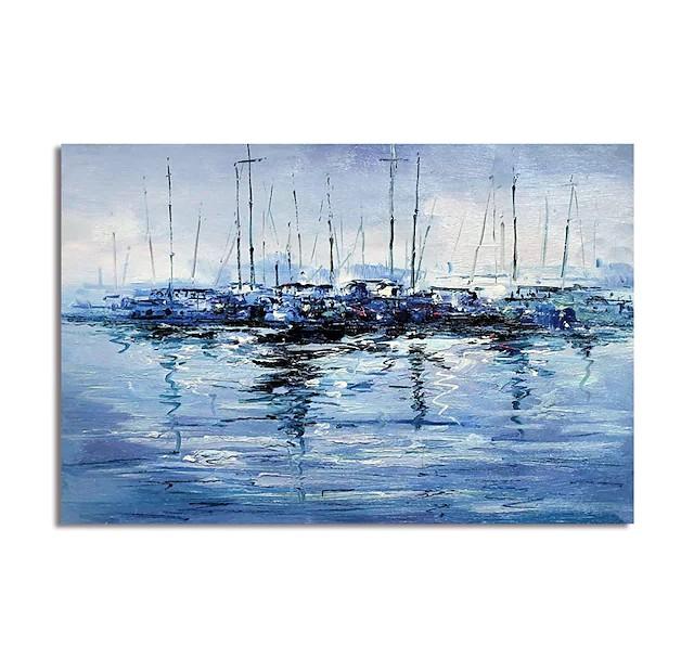 Abstract Landscape Paintings, Boat Paintings, Palette Knife Paintings, Hand Painted Canvas Art-Silvia Home Craft