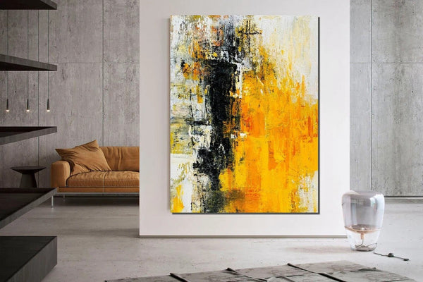 Canvas Painting for Living Room, Simple Modern Art, Yellow Modern Wall Art Painting, Huge Contemporary Abstract Artwork for Bedroom-Silvia Home Craft