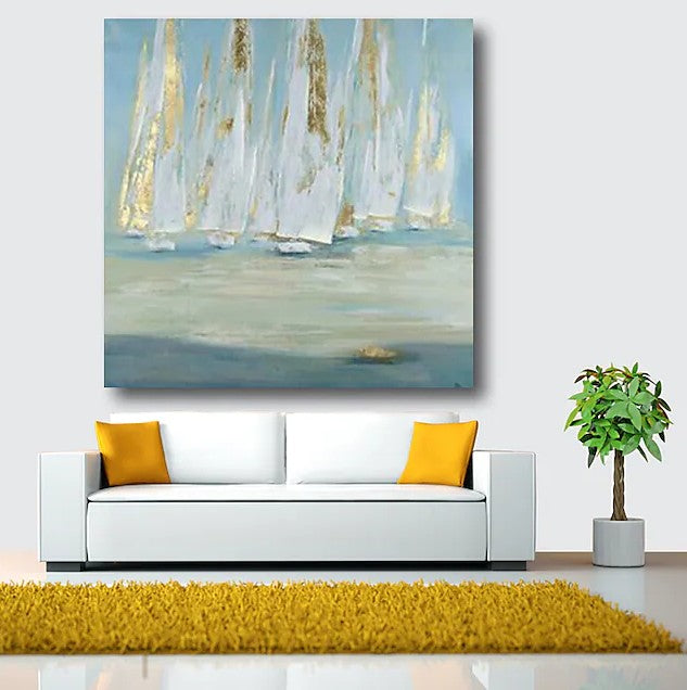 Easy Painting Ideas for Bedroom, Sail Boat Paintings, Acrylic Painting on Canvas, Large Acrylic Canvas Painting, Oversized Canvas Painting for Sale-Silvia Home Craft