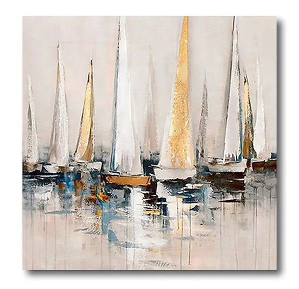 Acrylic Painting on Canvas, Simple Painting Ideas for Dining Room, Sail Boat Paintings, Modern Acrylic Canvas Painting, Oversized Canvas Painting for Sale-Silvia Home Craft
