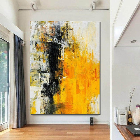 Canvas Painting for Living Room, Simple Modern Art, Yellow Modern Wall Art Painting, Huge Contemporary Abstract Artwork for Bedroom-Silvia Home Craft