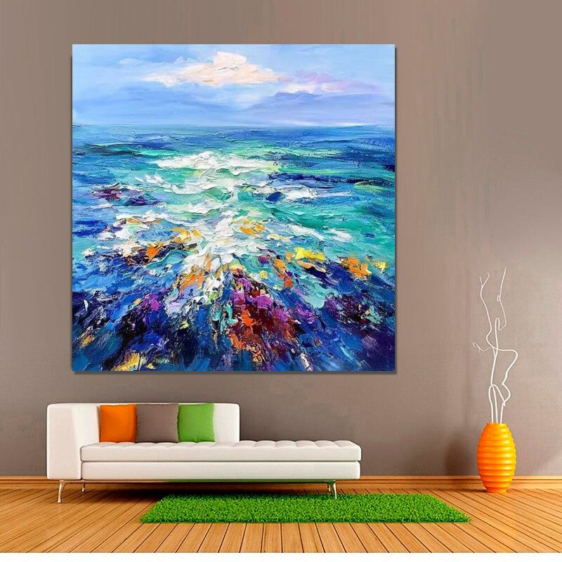 Heavy Texture Paintings, Palette Knife Paniting, Acrylic Painting on Canvas, Modern Acrylic Canvas Painting, Oversized Wall Art Painting for Sale-Silvia Home Craft