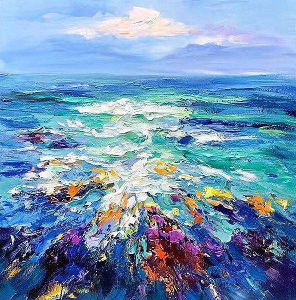 Heavy Texture Paintings, Palette Knife Paniting, Acrylic Painting on Canvas, Modern Acrylic Canvas Painting, Oversized Wall Art Painting for Sale-Silvia Home Craft