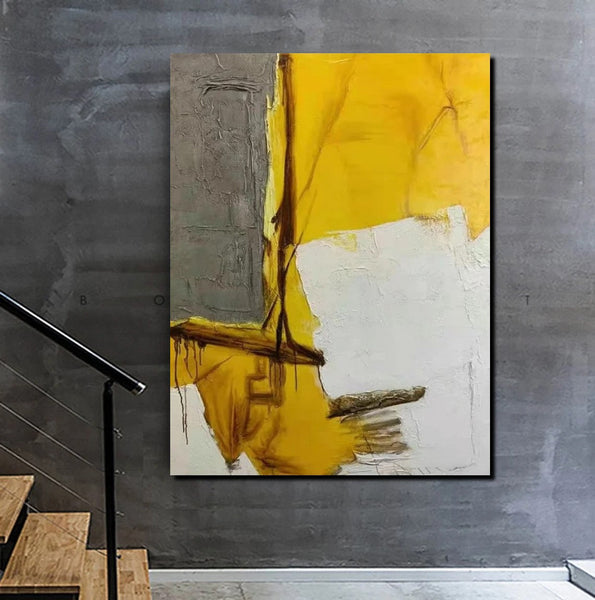 Simple Wall Art Ideas, Yellow Abstract Painting, Living Room Abstract Painting, Acrylic Canvas Paintings, Buy Modern Wall Art Online-Silvia Home Craft