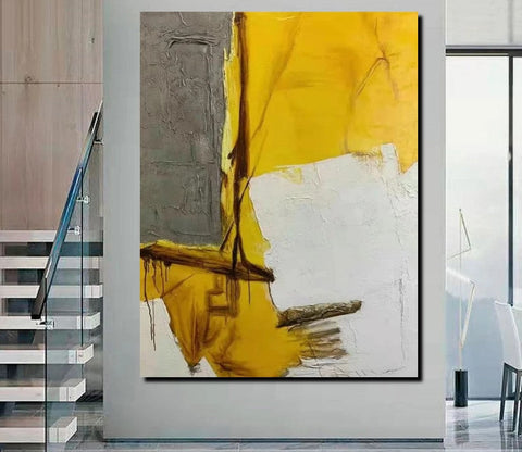 Simple Wall Art Ideas, Yellow Abstract Painting, Living Room Abstract Painting, Acrylic Canvas Paintings, Buy Modern Wall Art Online-Silvia Home Craft