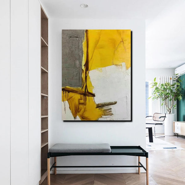 Simple Wall Art Ideas, Yellow Abstract Painting, Living Room Abstract Painting, Acrylic Canvas Paintings, Buy Modern Wall Art Online-Silvia Home Craft
