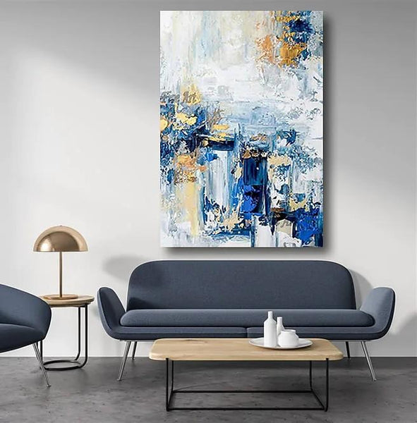 Modern Paintings for Living Room, Modern Abstract Art, Blue Abstract Acrylic Painting, Simple Modern Art-Silvia Home Craft