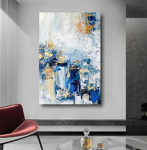 Modern Paintings for Living Room, Modern Abstract Art, Blue Abstract Acrylic Painting, Simple Modern Art-Silvia Home Craft