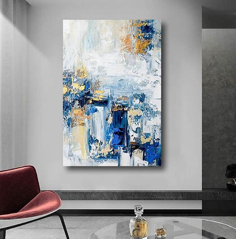Modern Paintings for Living Room, Modern Abstract Art, Blue Abstract Acrylic Painting, Simple Modern Art-Silvia Home Craft
