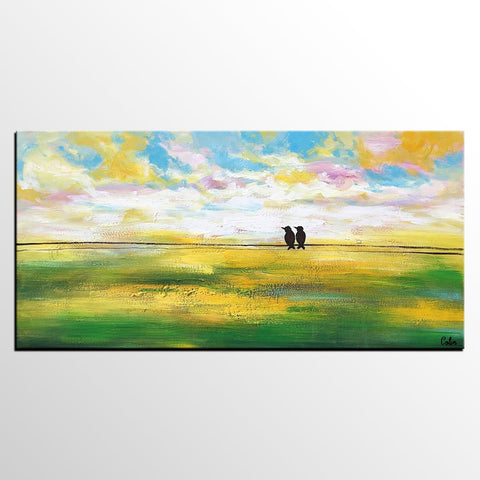 Paintings for Dining Room, Modern Painting, Love Birds Painting, Wedding Gift, Simple Abstract Painting, Abstract Landscape Painting-Silvia Home Craft