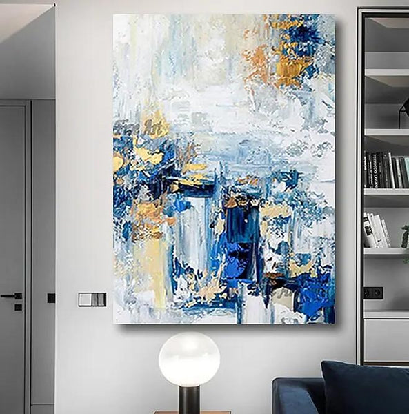 Modern Paintings for Living Room, Modern Abstract Art, Blue Abstract Acrylic Painting, Simple Modern Art-Silvia Home Craft