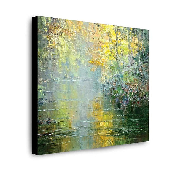 Abstract Landscape Painting, Forest Tree by the River, Landscape Canvas Painting, Simple Modern Wall Art Paintings for Living Room, Large Landscape Paintings-Silvia Home Craft