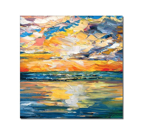Hand Painted Canvas Painting, Simple Modern Art, Paintings for Living Room, Sunrise Painting, Simple Painting Ideas for Bedroom-Silvia Home Craft