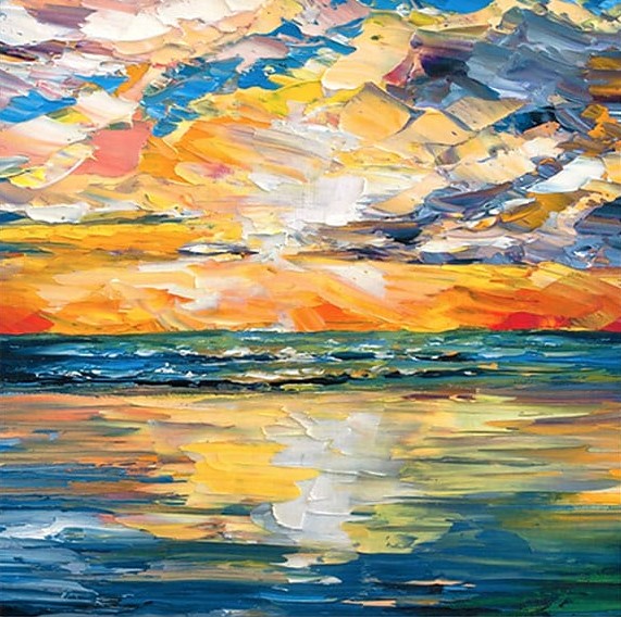 Hand Painted Canvas Painting, Simple Modern Art, Paintings for Living Room, Sunrise Painting, Simple Painting Ideas for Bedroom-Silvia Home Craft